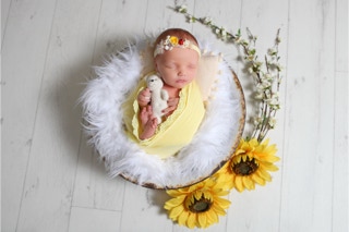 Lemon yellow newborn bay wrap by Jayne Poole based in Great Torrington North Devon, near to me, near Barnstaple, Bideford, Roundswell, Westward Ho!